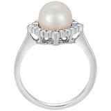 18KT White Gold 0.26CTW Diamond 8-8.5MM Akoya Cultured Pearl Ring