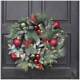 Pre-Lit Decorated Holiday Artificial Wreath 61cm