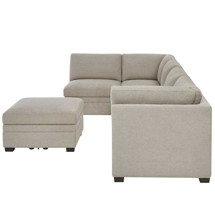 Thomasville 6 Piece Fabric Modular Sectional With Storage Ottoman