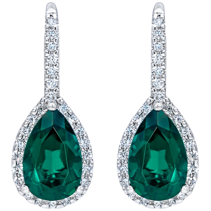 18KT White Gold Lab Created Emerald and Diamond Earrings Costco Australia