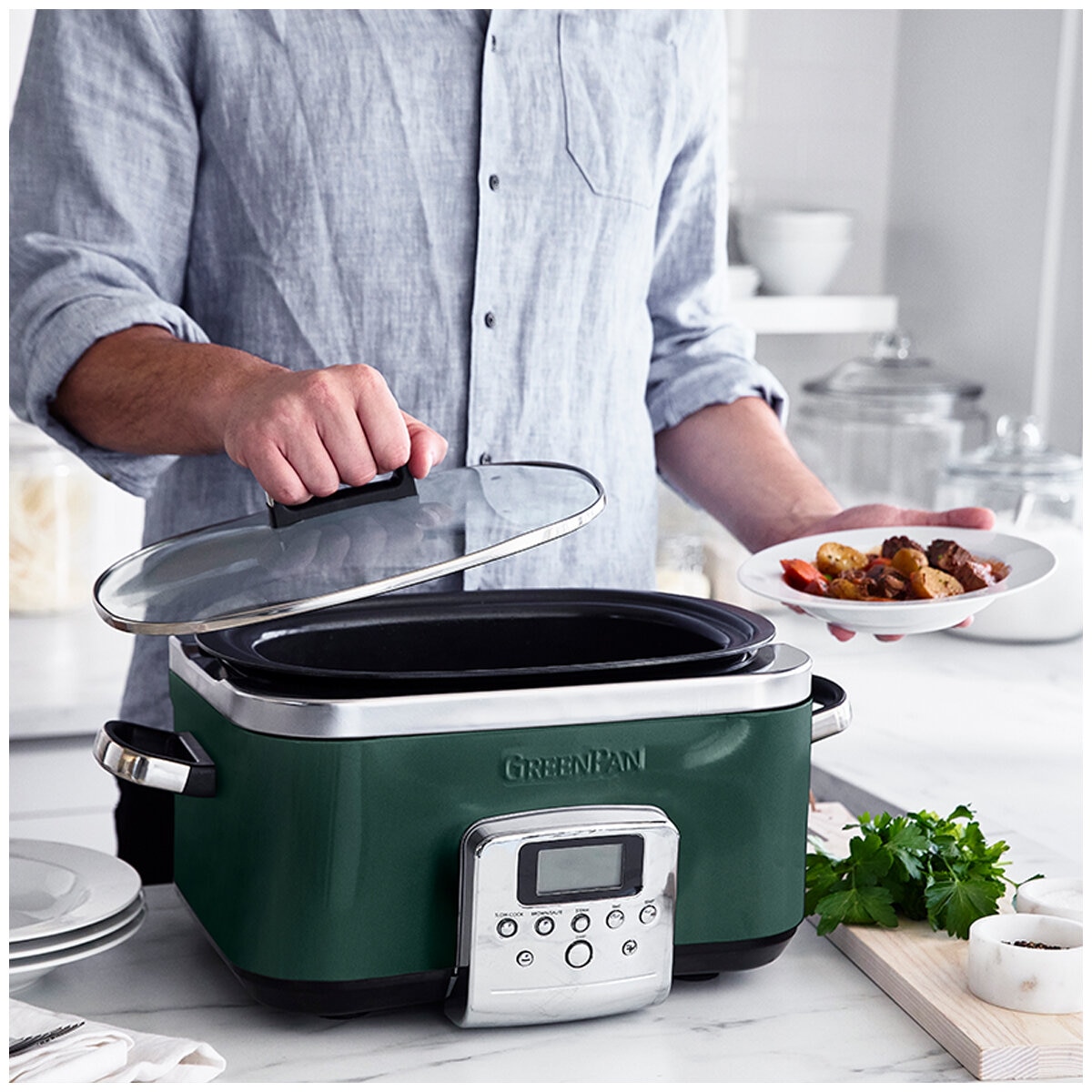 GreenPan 6L Slow Cooker CC009380-001 Pine Green