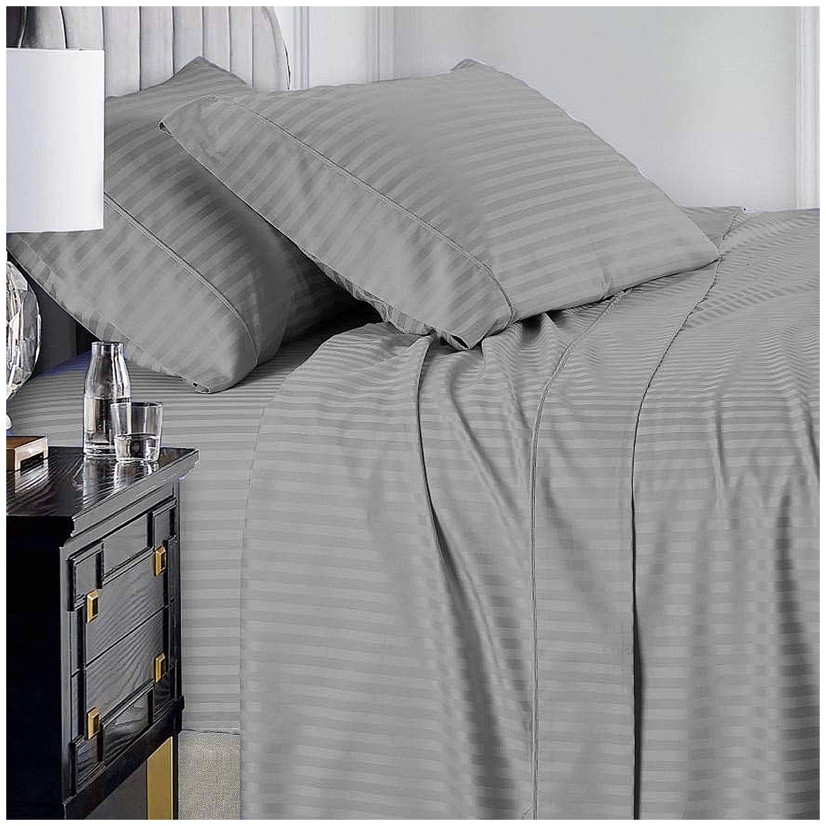 Ramesses 1000 Thread Count Pima Cotton Narrow Stripe Queen Sheet Set