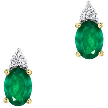 18KT Yellow Gold 0.08ctw Diamond Lab Emerald Earrings
