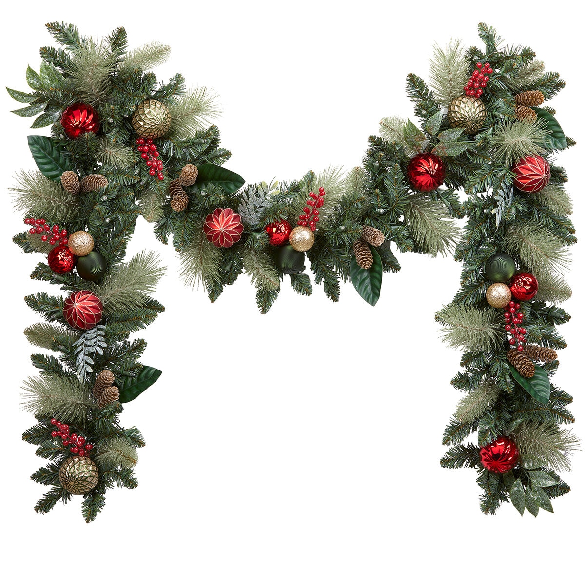 Pre-Lit Decorated Garland RedGold 2.74M