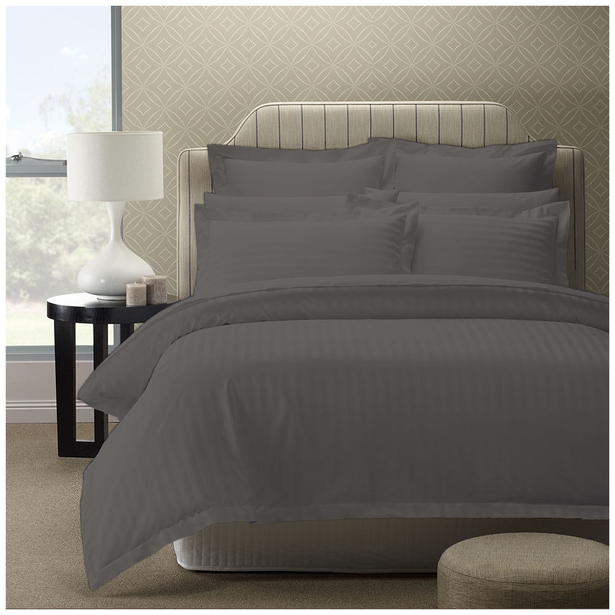 Bdirect Royal Comfort 1200 Thread count Damask Stripe Cotton Blend Quilt Cover Sets King Charcoal Grey
