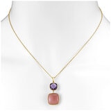 14KT Yellow Gold Amethyst Guava Quartz Pendant Necklace