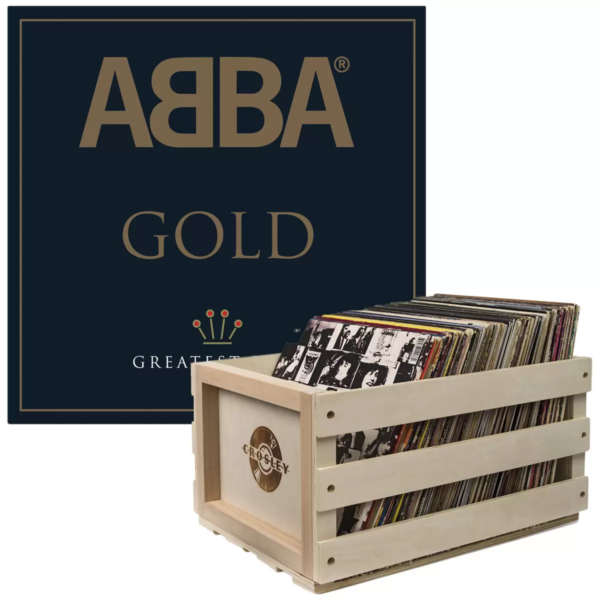 Crosley Record Storage Crate & ABBA Gold - Double Vinyl Album Bundle