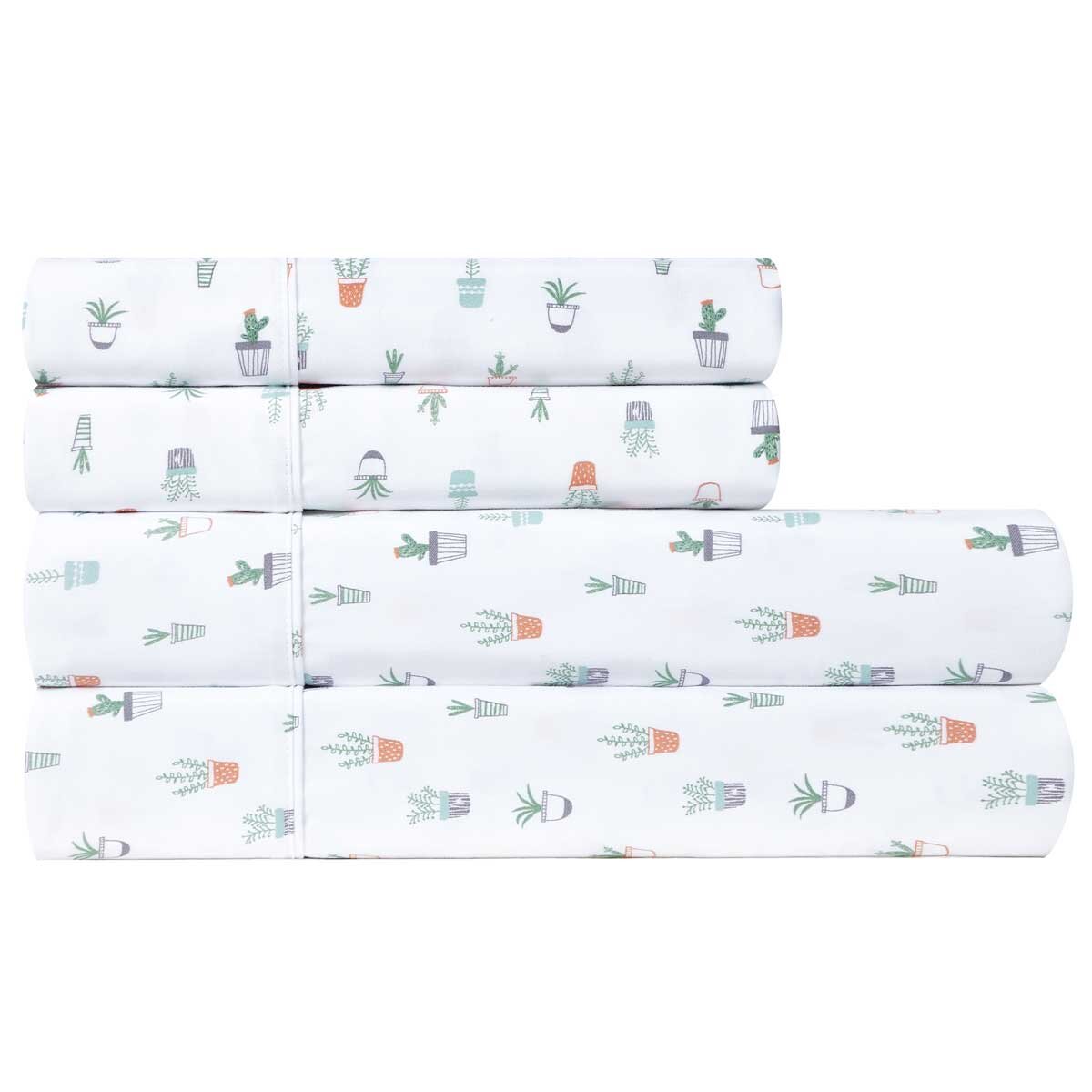 South Point Fashion Poly Flannel Sheet Set 4 Piece King Single Plants