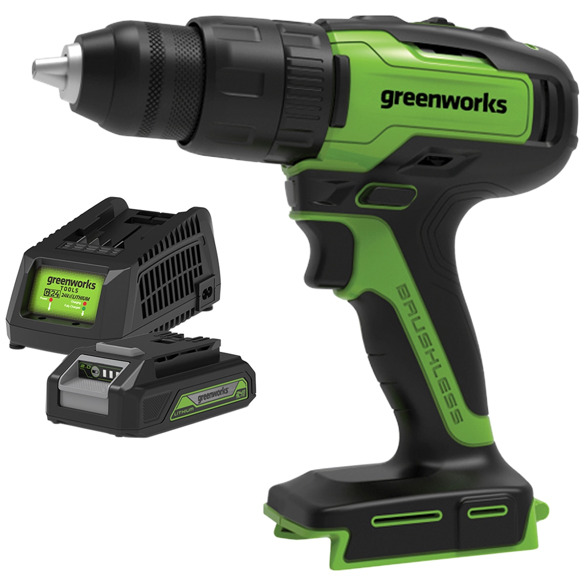 Greenworks Brushless Hammer Drill with Battery & Charger