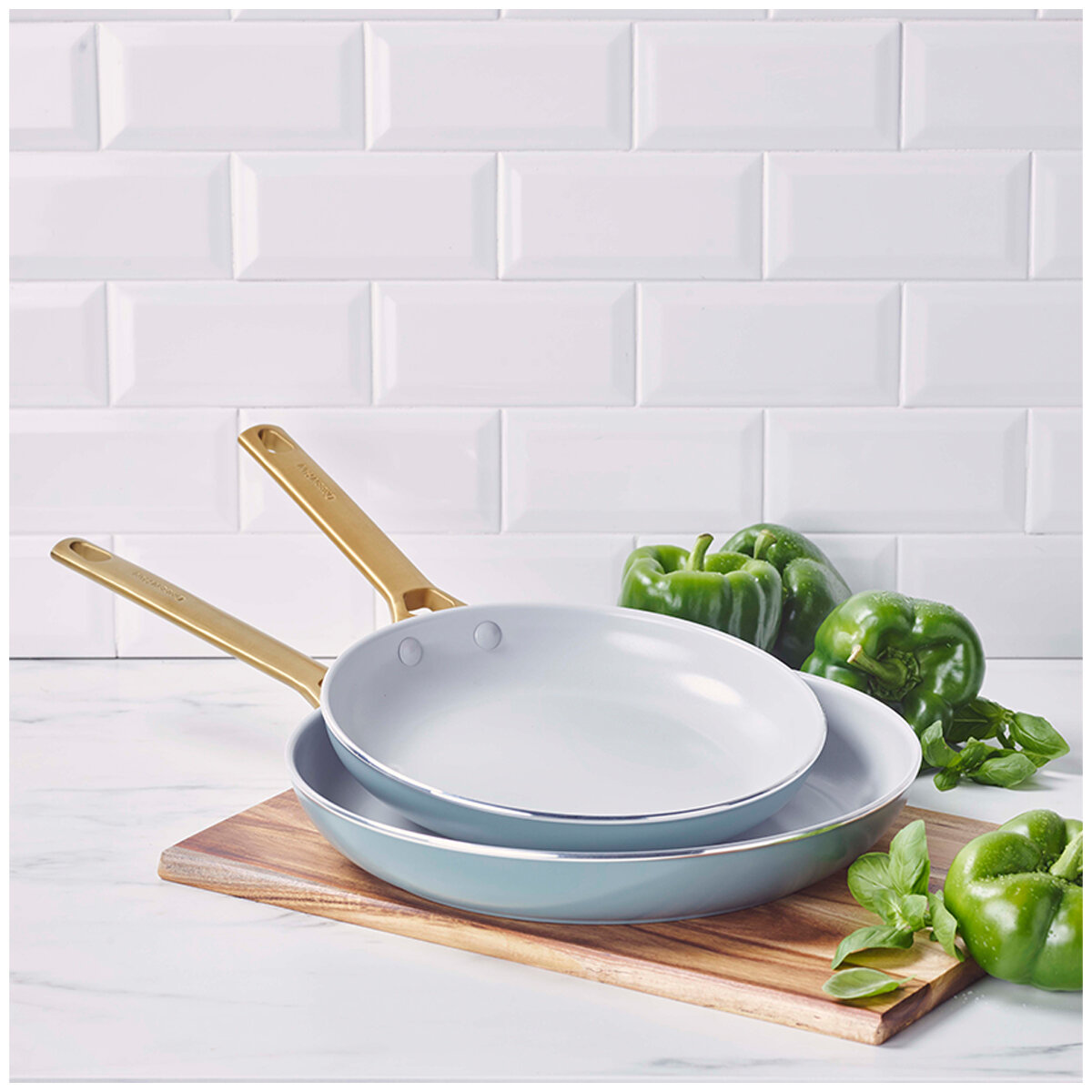 GreenPan Ceramic Non-Stick Frypan 2 Piece Set 24cm And 30cm Smokey Sky Blue