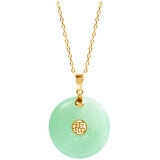 14KT Yellow Gold Good Luck Jade Pendant Necklace