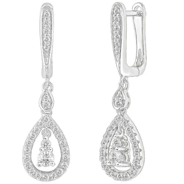 18KT White Gold 0.47ctw Round Diamond Lever Back Drop Earrings 18KT White Gold 0.47ctw Round Diamond Lever Back Drop Earrings