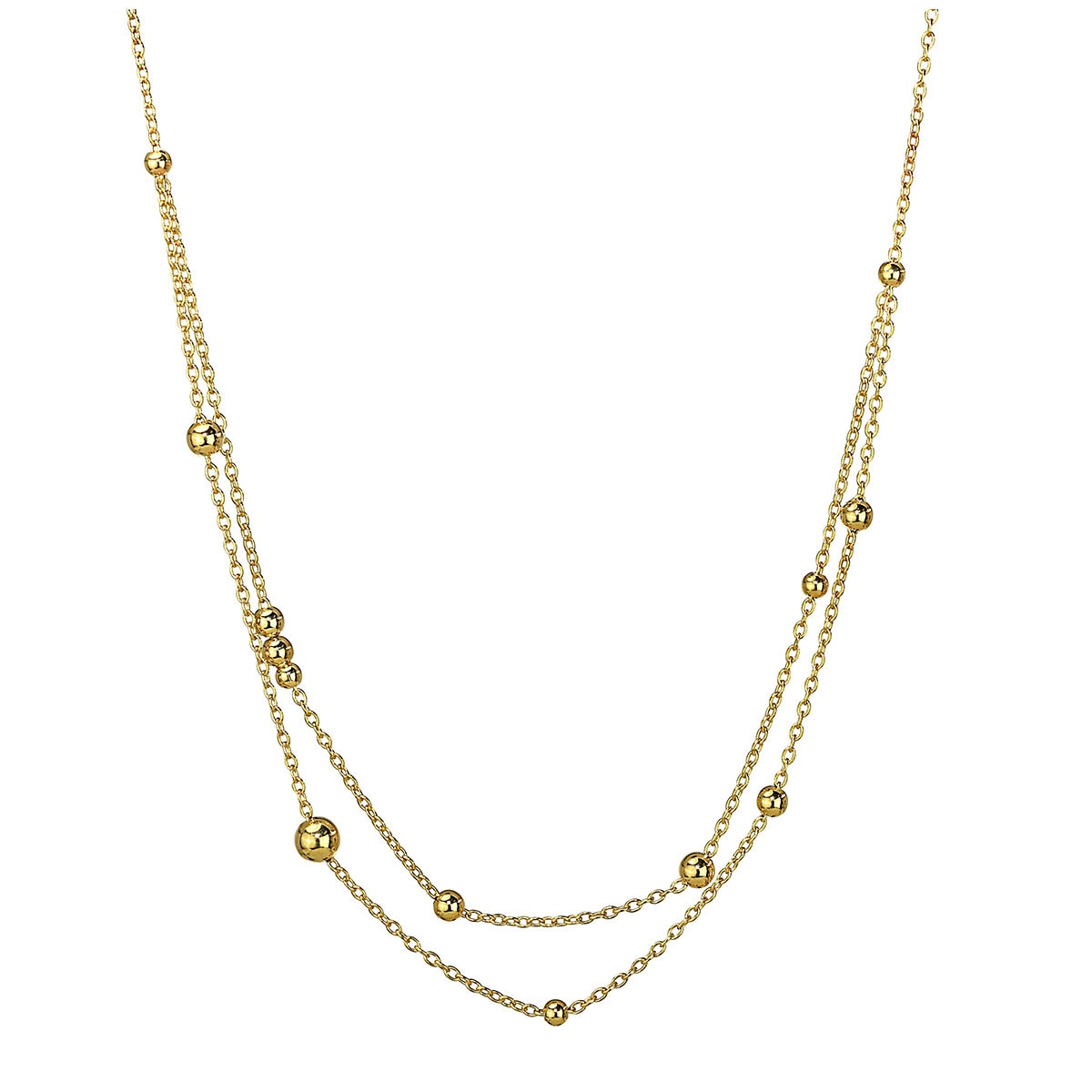 14KT Yellow Gold Layered Chain Necklace With Gold Beads