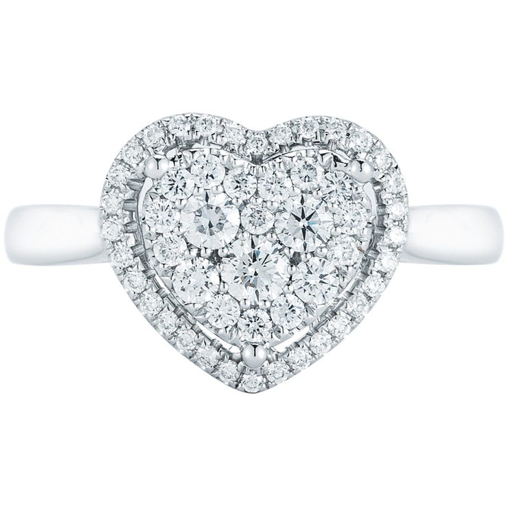 18KT White Gold 0.49ctw Round Brilliant Cut Diamonds Heart Ring