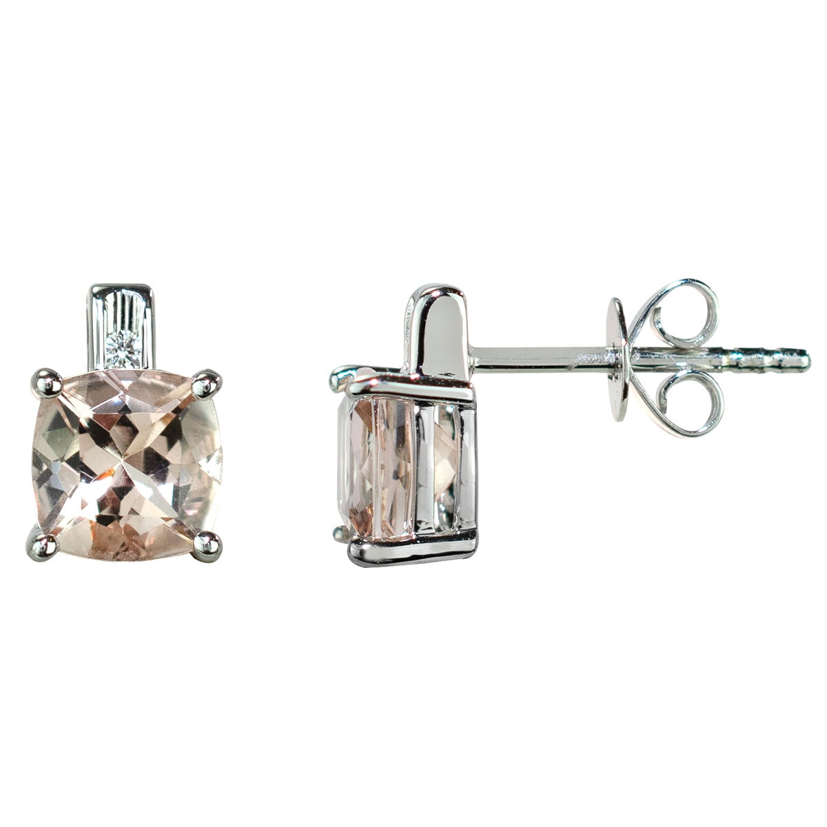 14KT White Gold Morganite Diamond Stud Earrings