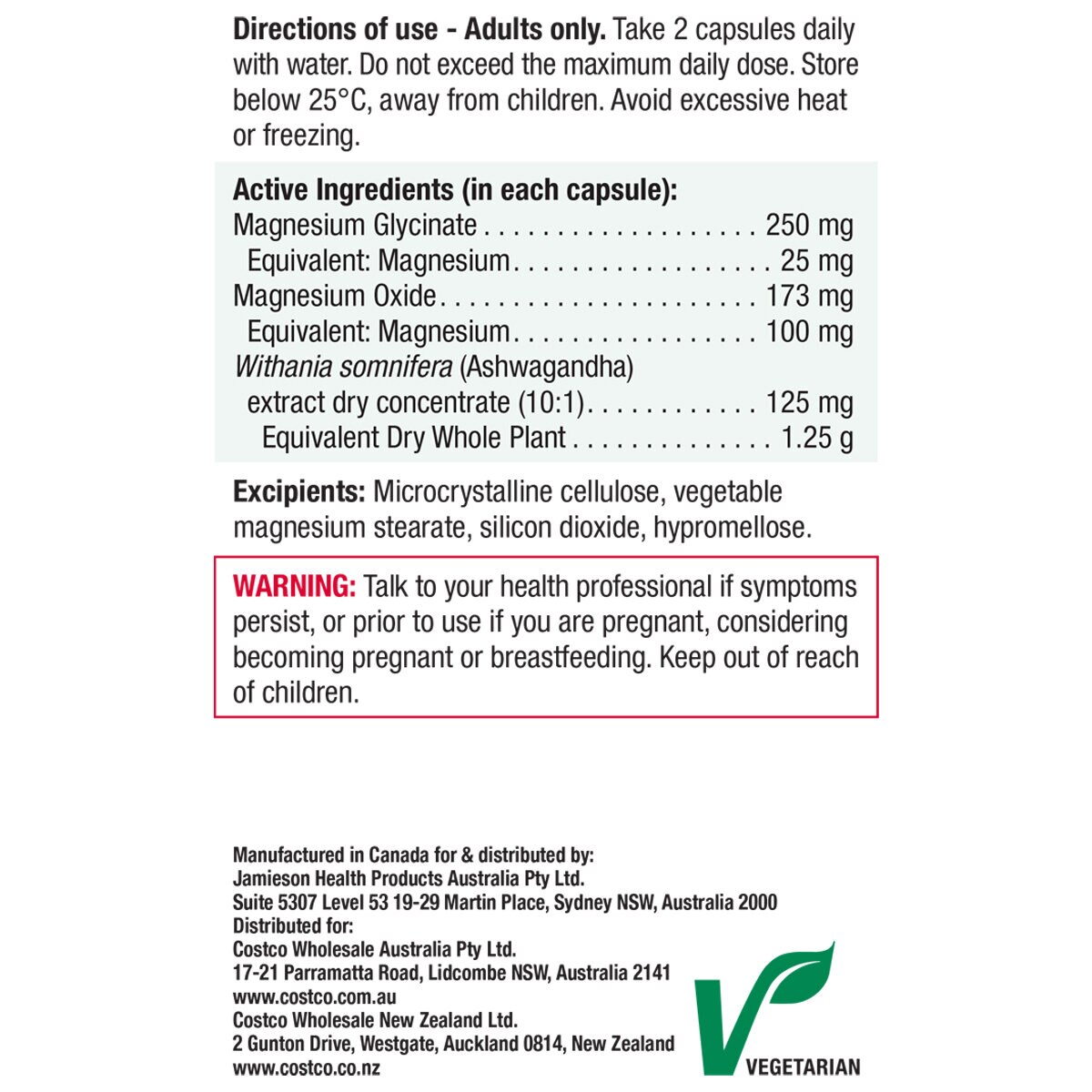 Jamieson Magnesium + Ashawaganda 240 capsules Jamieson Magnesium + Ashawaganda 240 capsules