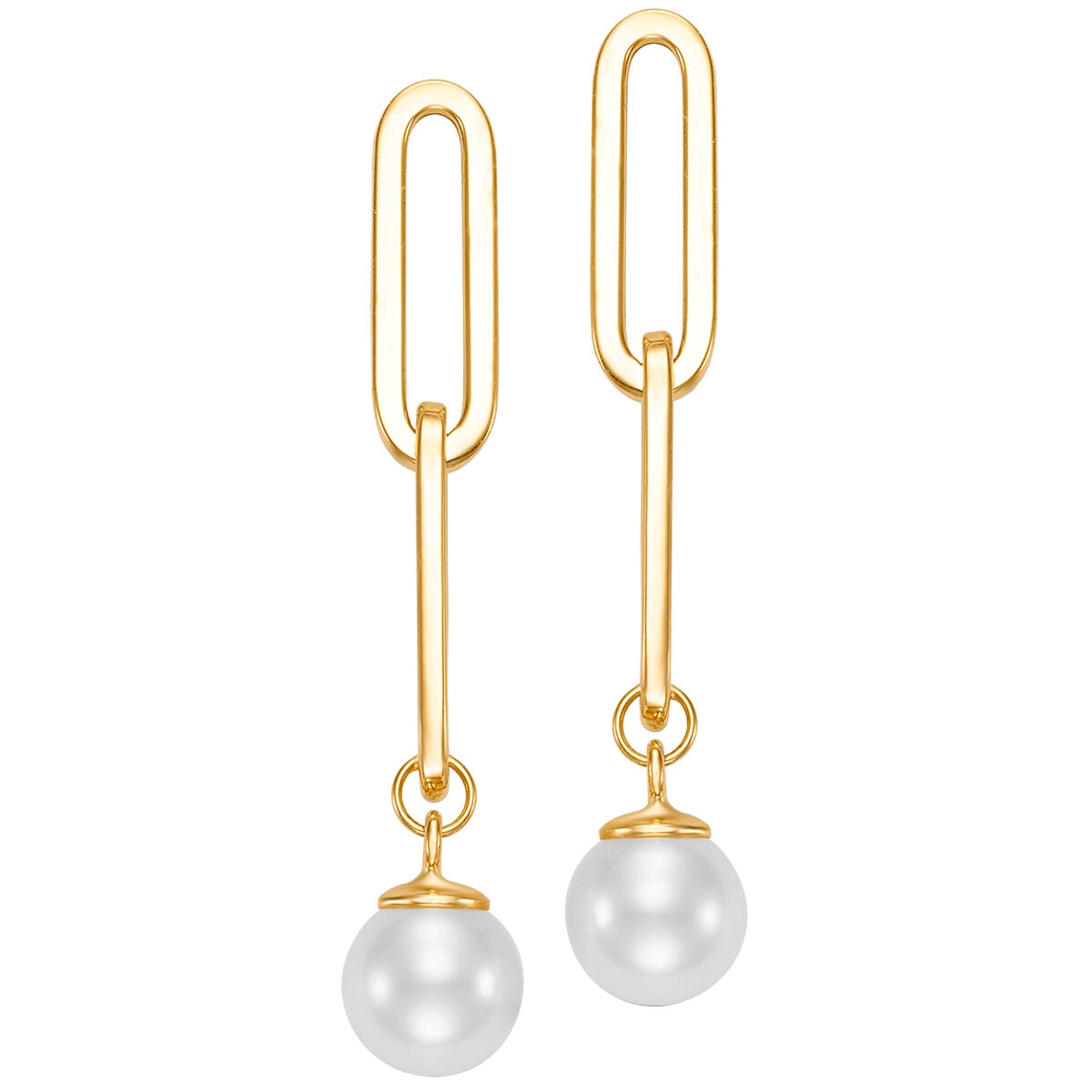 14KT Yellow Gold Freshwater Cultured Pearl Paperclip Earrings 8-9mm