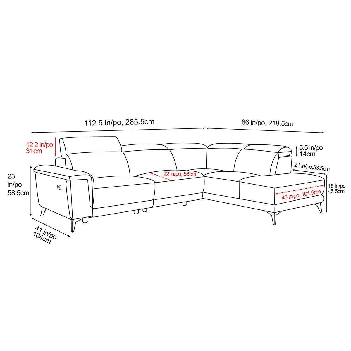Valencia Pista Leather Reclining Sectional Lounge Right Chaise Grey Valencia Pista Leather Reclining Sectional Lounge Right Chaise Grey