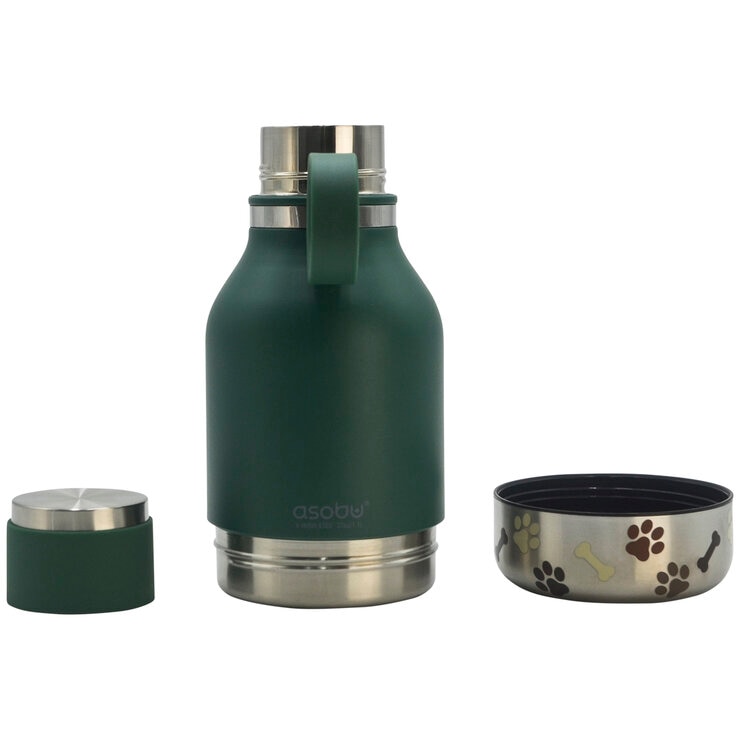ASOBU 1 Litre Bottle With 360ml Dog Bowl Forest Green