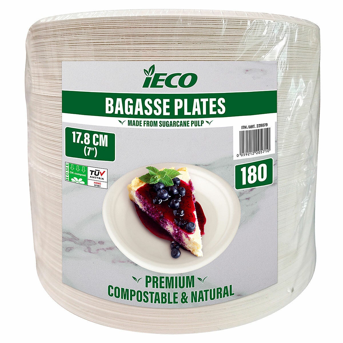 IECO 17.8cm Bagasse Compostable Plate 180 Count