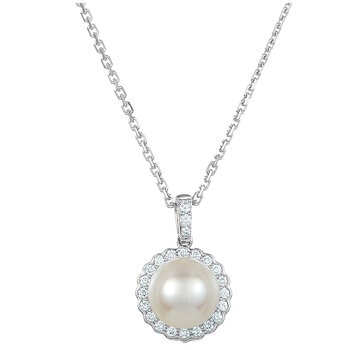 18KT White Gold 0.15ctw Diamond Cultured Freshwater Pearl Pendant