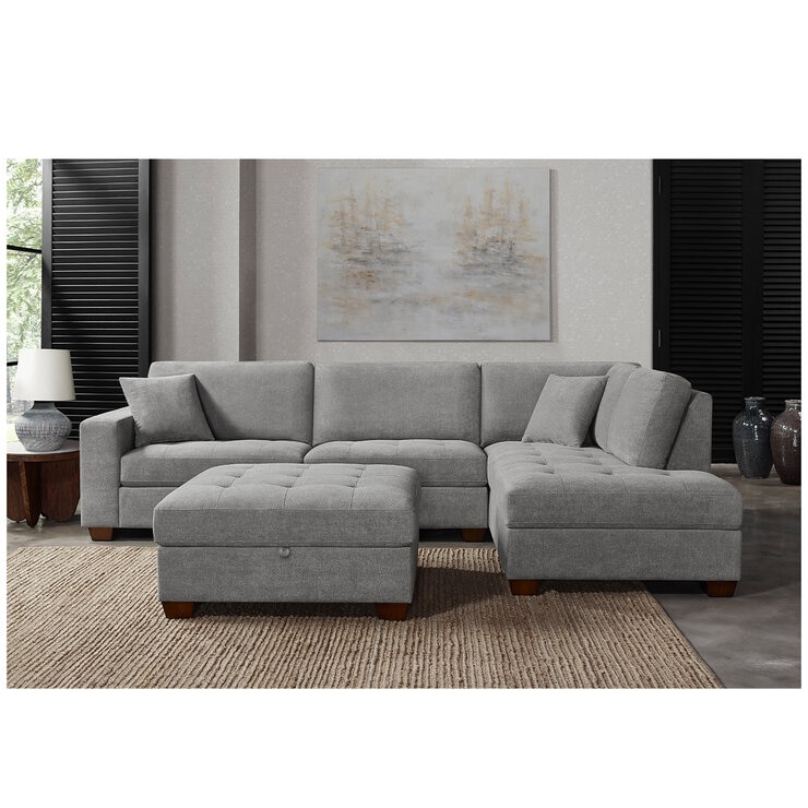Thomasville Fabric Sectional With Storage Ottoman