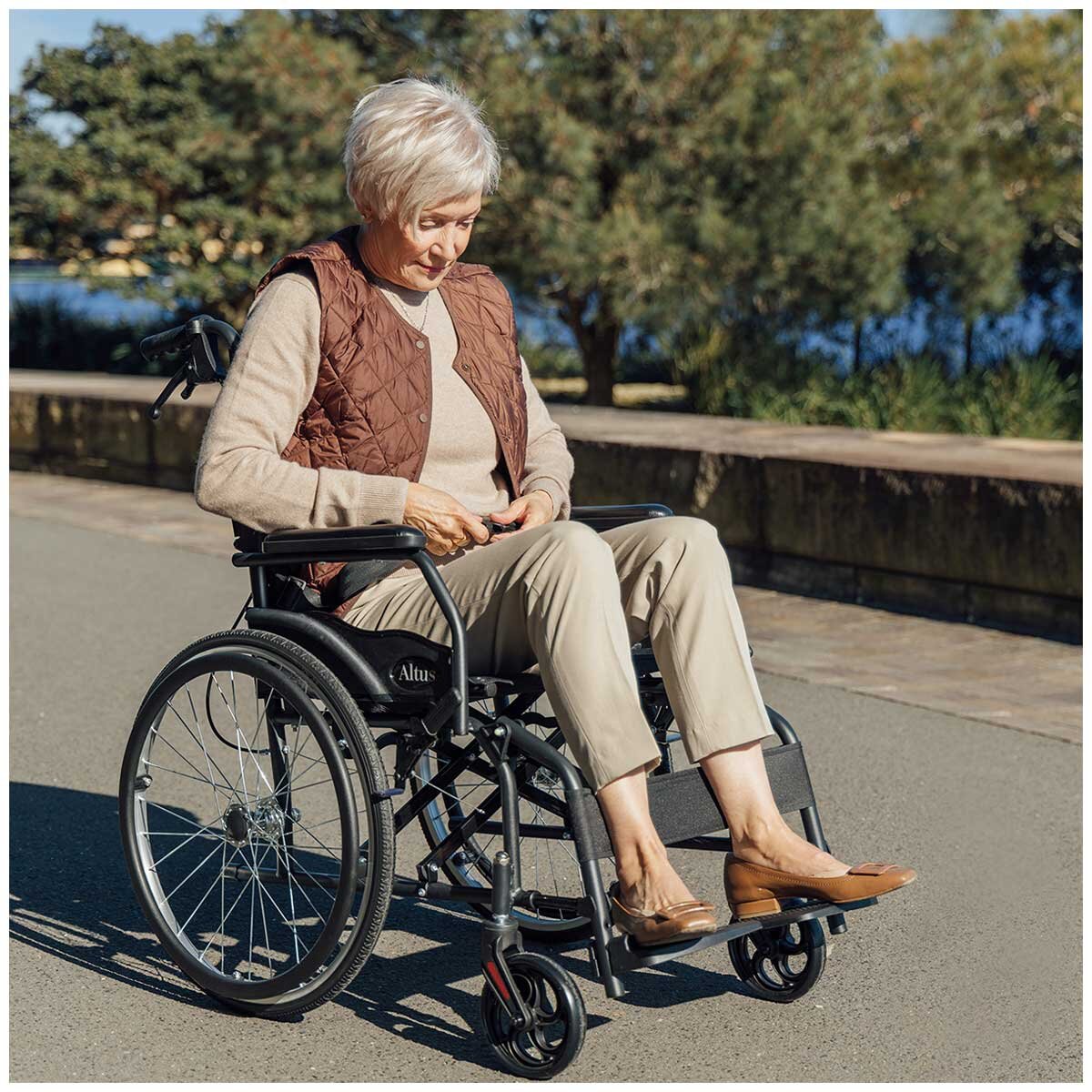 Altus Transport Wheelchair Lightweight Folding Self Propelled 20 Inch Wheel Black