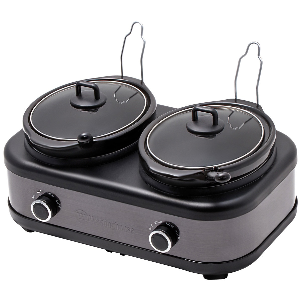 Westinghouse 2 X 2.5L Pot Slow Cooker, Black Stainless with Auto Function
