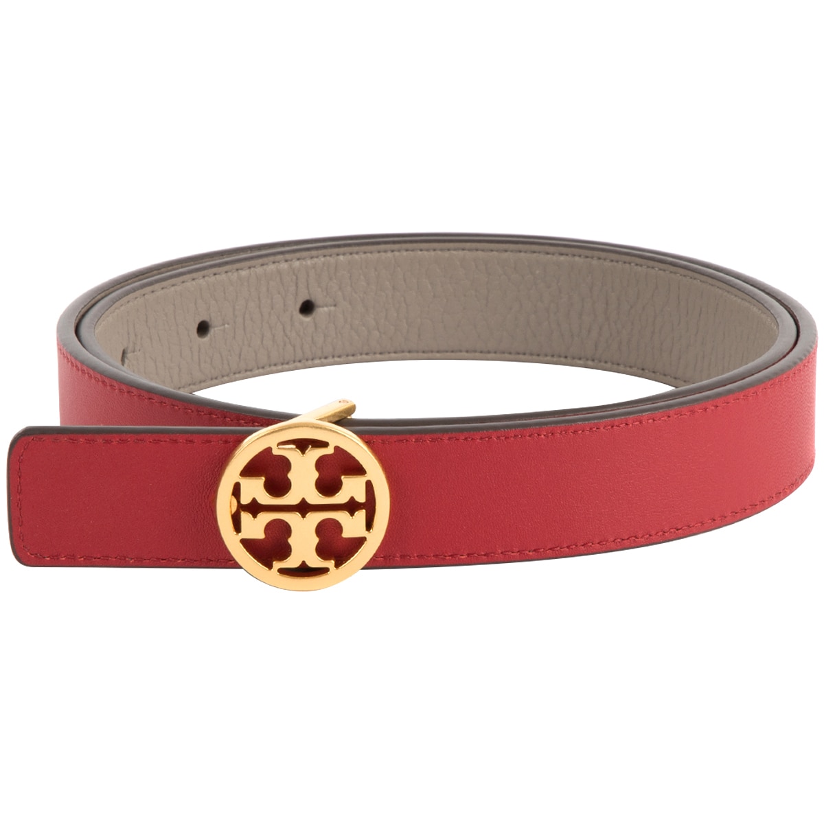 Tory Burch Women's Reversible Logo Belt Grey, Red & Gold ...