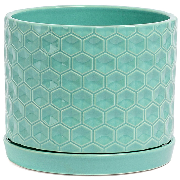 over&back Set Of 2 Honeycomb Ceramic Planters White Blue over&back Set Of 2 Honeycomb Ceramic Planters White Blue