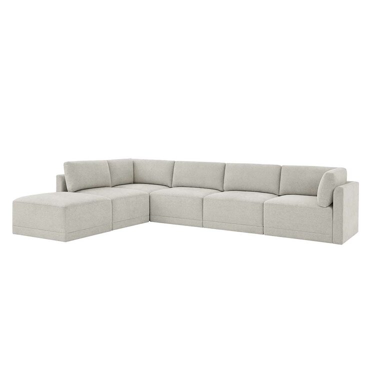 Thomasville 6PC Fabric Modular Sectional with Ottoman Light Grey