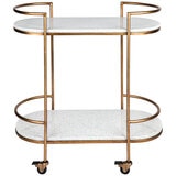 Cafe Lighting and Living Southside White Stone Bar Cart Antique Gold