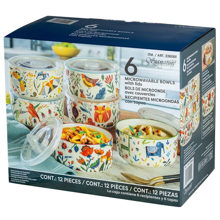 Signature Microwaveable Bowls With Lids 6 Piece Set