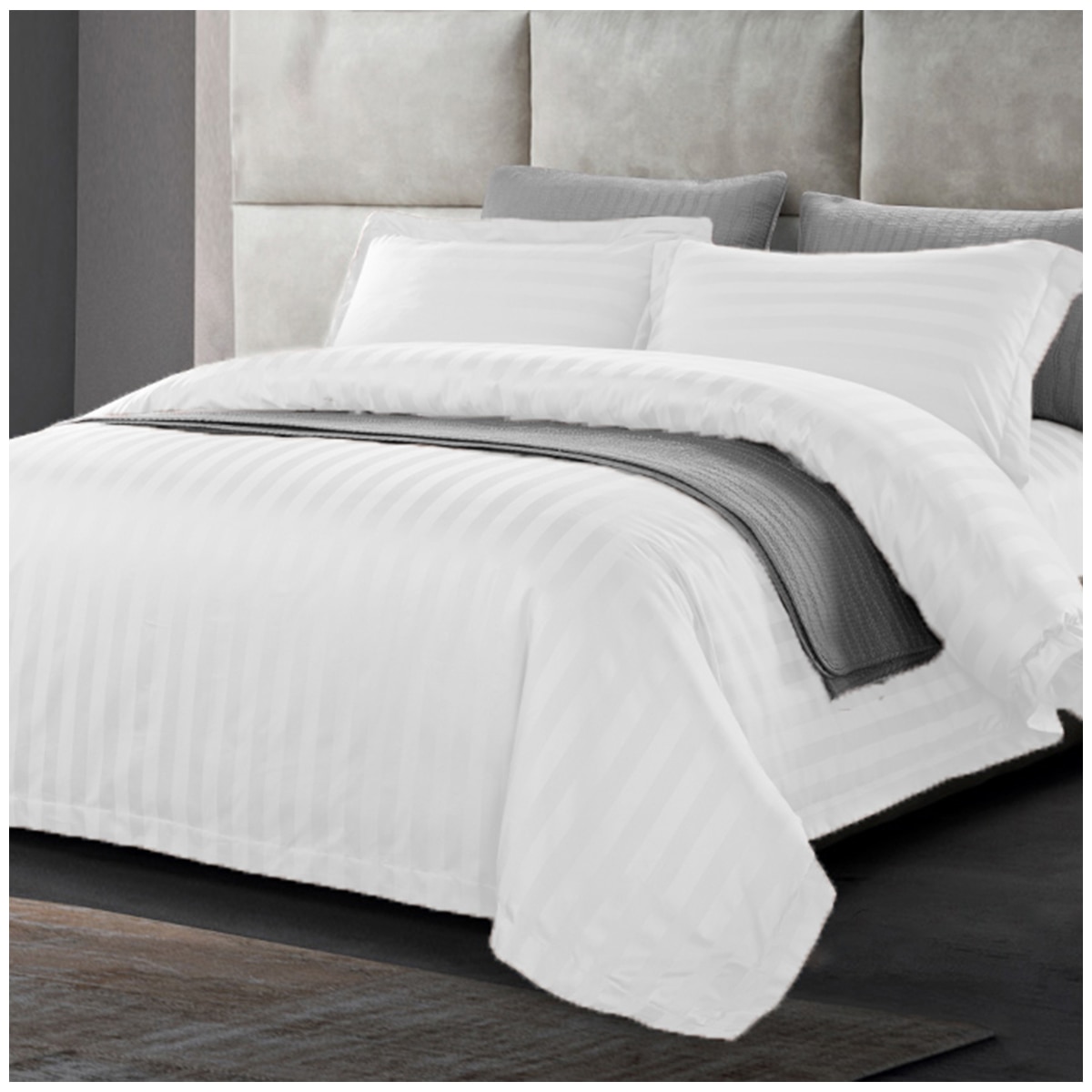 Kingtex 1200TC Egyptian Cotton Sateen Stripe Quilt Cover Set King - White