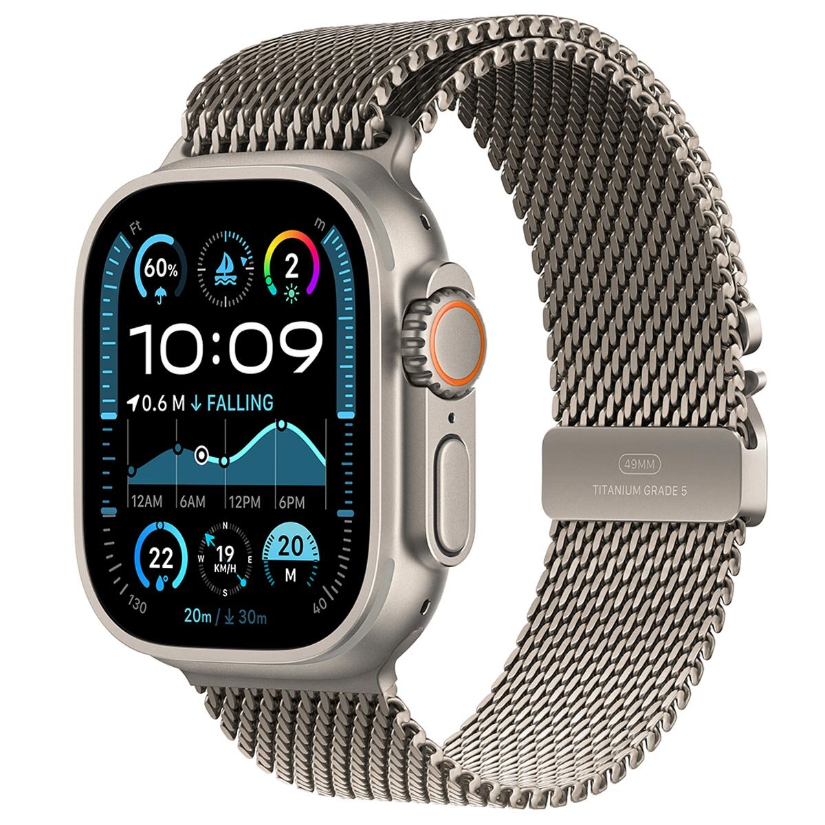 Apple Watch Ultra 2 GPS + Cellular 49mm Natural Titanium Case With Natural Titanium Milanese Loop L