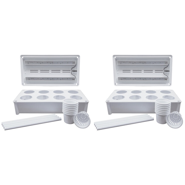 Greenlife 2 x Twin LED Self Watering Salad Grower with 8 Pots White 56 x 29 x 405 cm