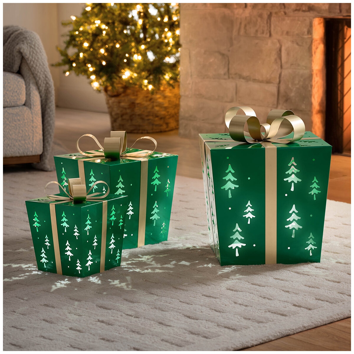 Metal Gift Box With Led Lights, Set of 3
