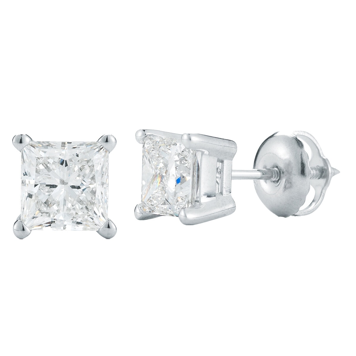 18KT White Gold 0.75ctw Princess Cut Diamond Stud Earrings