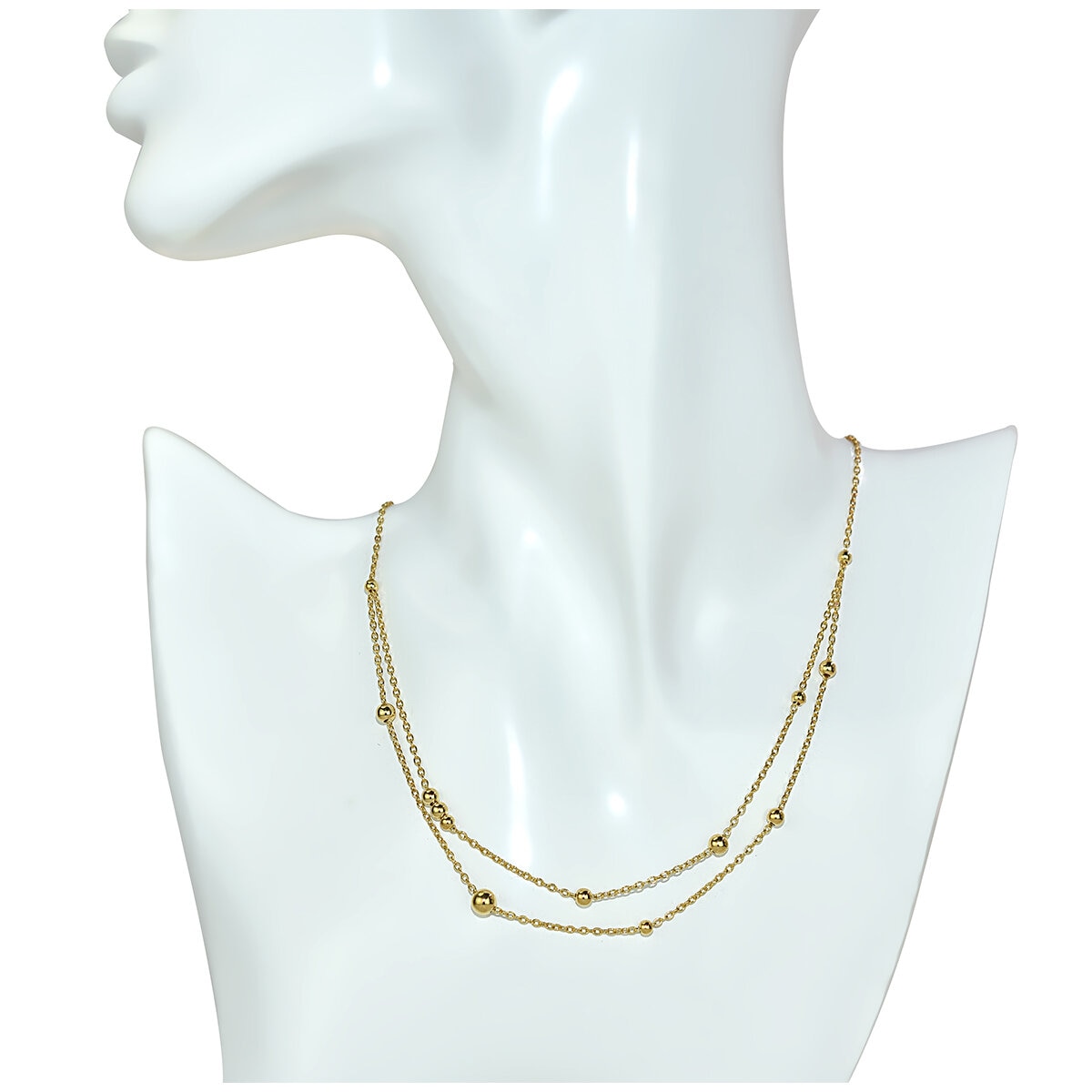 14KT Yellow Gold Layered Chain Necklace With Gold Beads