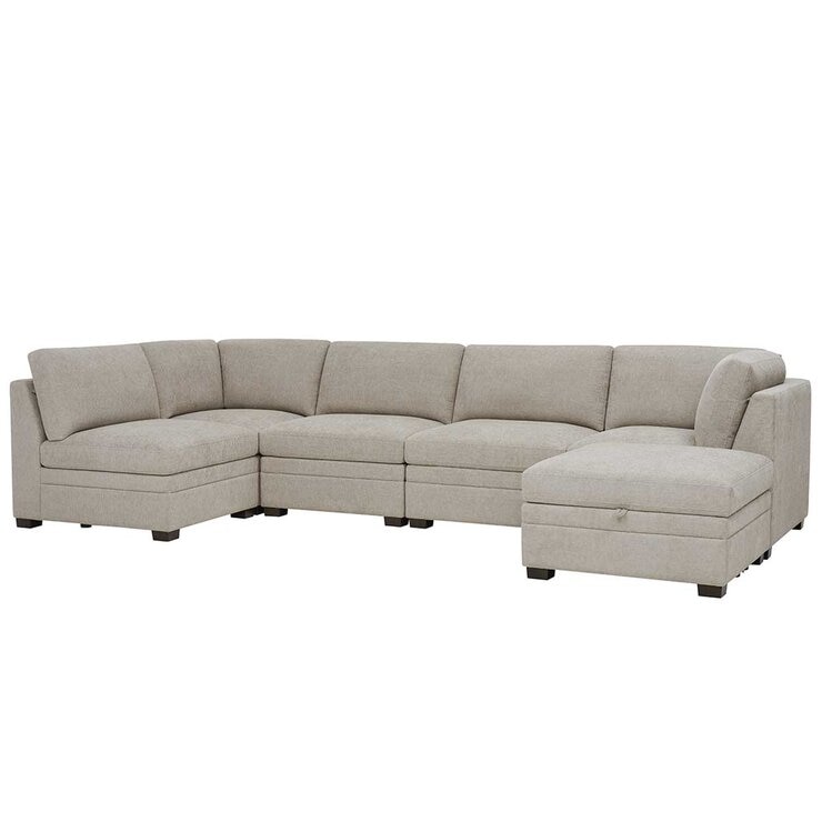 Thomasville 6 Piece Fabric Modular Sectional With Storage Ottoman