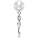 18KT White Gold 0.11CTW Diamond 8-8.5MM Freshwater Cultured Pearl Ring