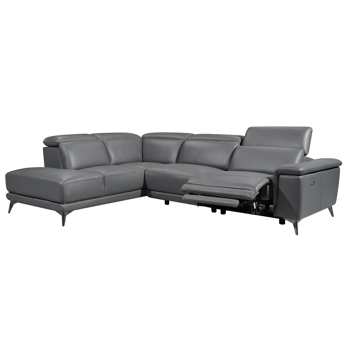 Valencia Pista Leather Reclining Sectional Lounge Left Chaise Grey