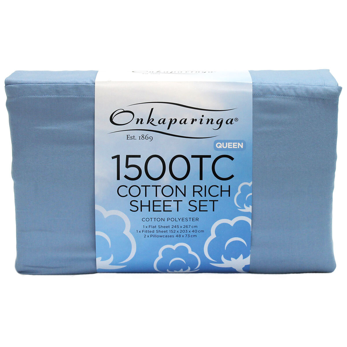 Onkaparinga Cotton Rich 1500TC Sheet Set Queen 4 Piece Blue
