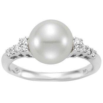 18KT White Gold 0.16ctw Diamond Cultured Freshwater Pearl Ring