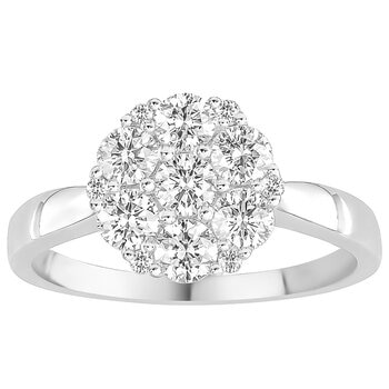 18KT White Gold 0.95ctw Diamond Round Cluster Ring