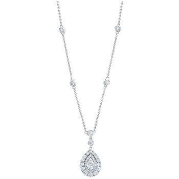 18KT White Gold 1.30ctw Round Diamond Drop Necklace