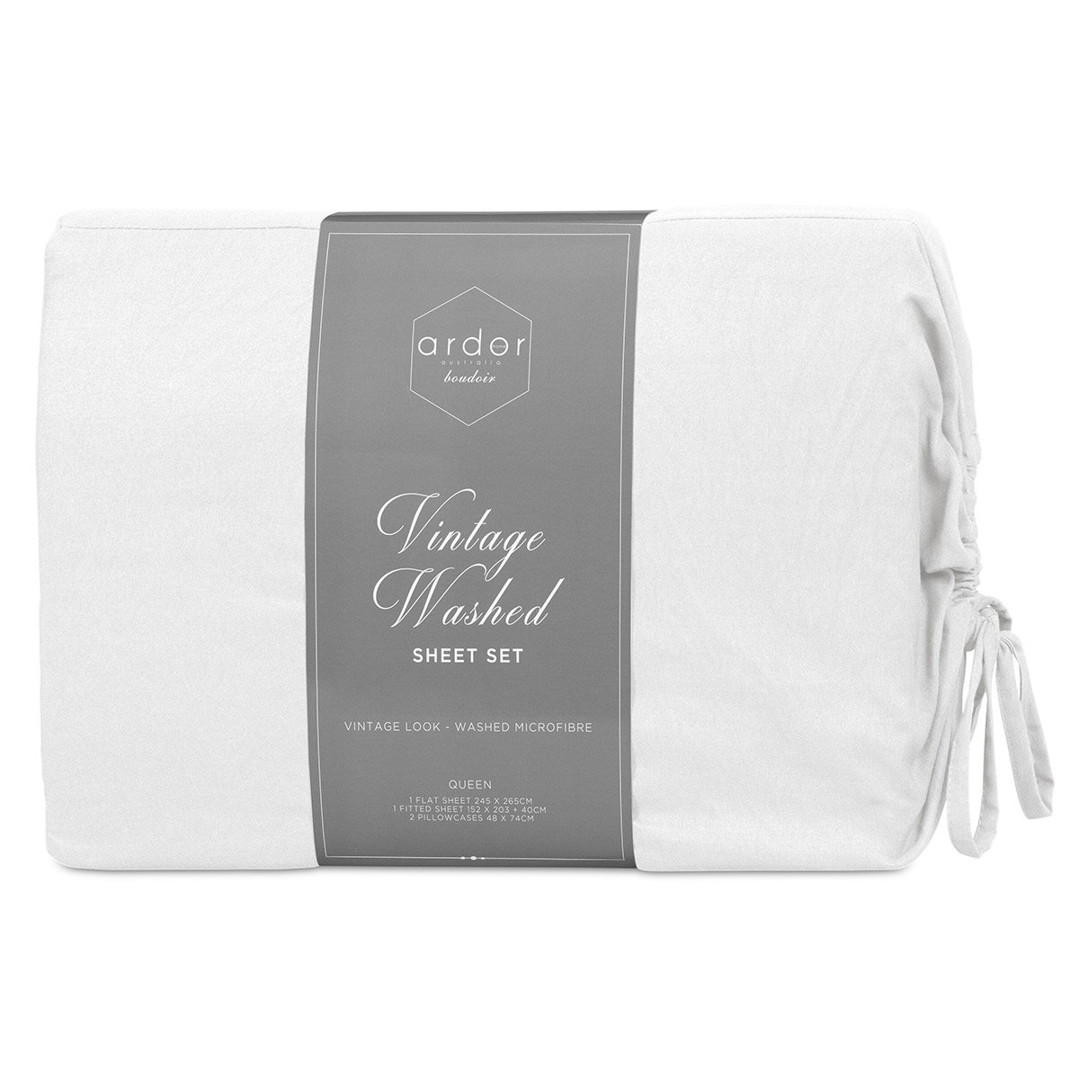 Ardor Boudoir Vintage Washed Sheet Set 4 Piece Queen White