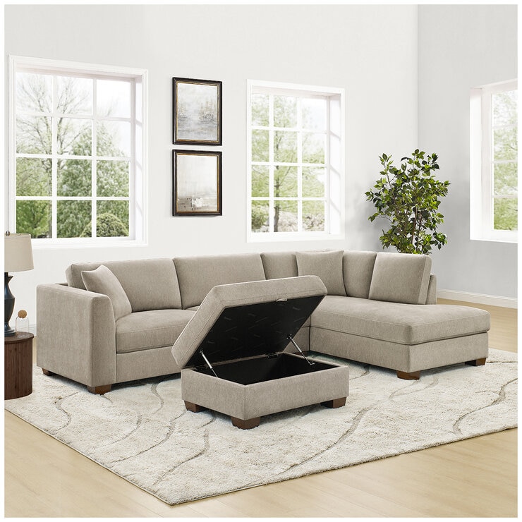 Thomasville Fabric Sectional With Storage Ottoman