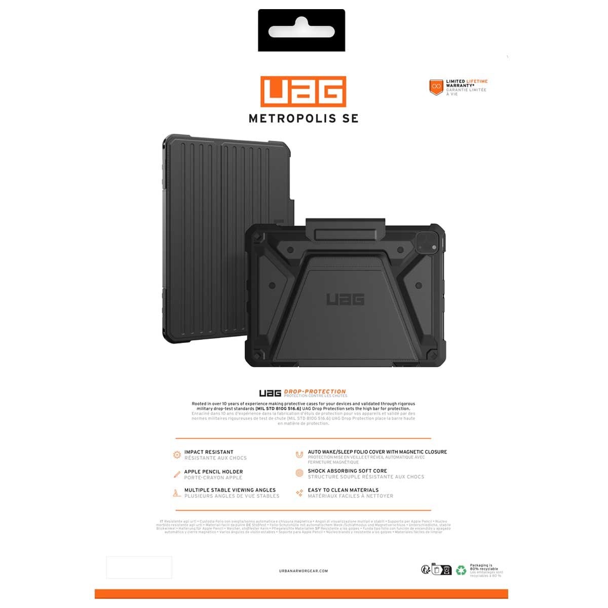 UAG Metropolis SE Apple iPad Pro M4 5th Gen Folio Rugged Case Black 124475114040