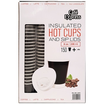Cafe Express Hot Cups & Sip Lids 236ml 150 count